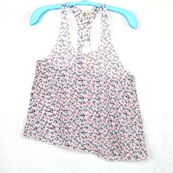 Lagaci Tank Top Racerback Shirt White Red Blue Anchors‎ Sheer M Medium - Picture 1 of 12
